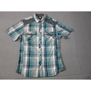 Rock & Republic Button-Up Shirt Men Medium Blue Plaid Excellent Short Sleeve